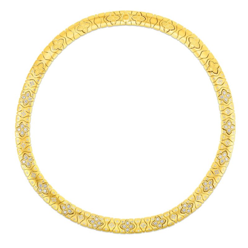 Roberto Coin Jewelry - 18K SATIN ROYAL PRINCESS FLOWER NARROW COLLAR W. DIAMOND ACCENT 7772990AJCHX | Manfredi Jewels