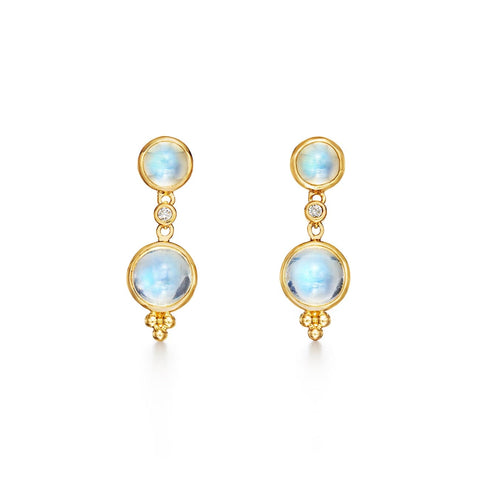 18K Double Drop Earrings with diamond